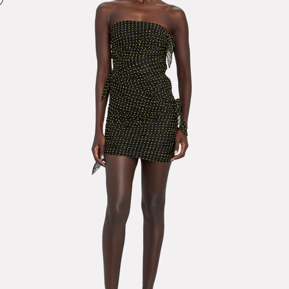 Philosophy di Lorenzo Serafini Black Strapless Mini Dress with Yellow Polka Dots